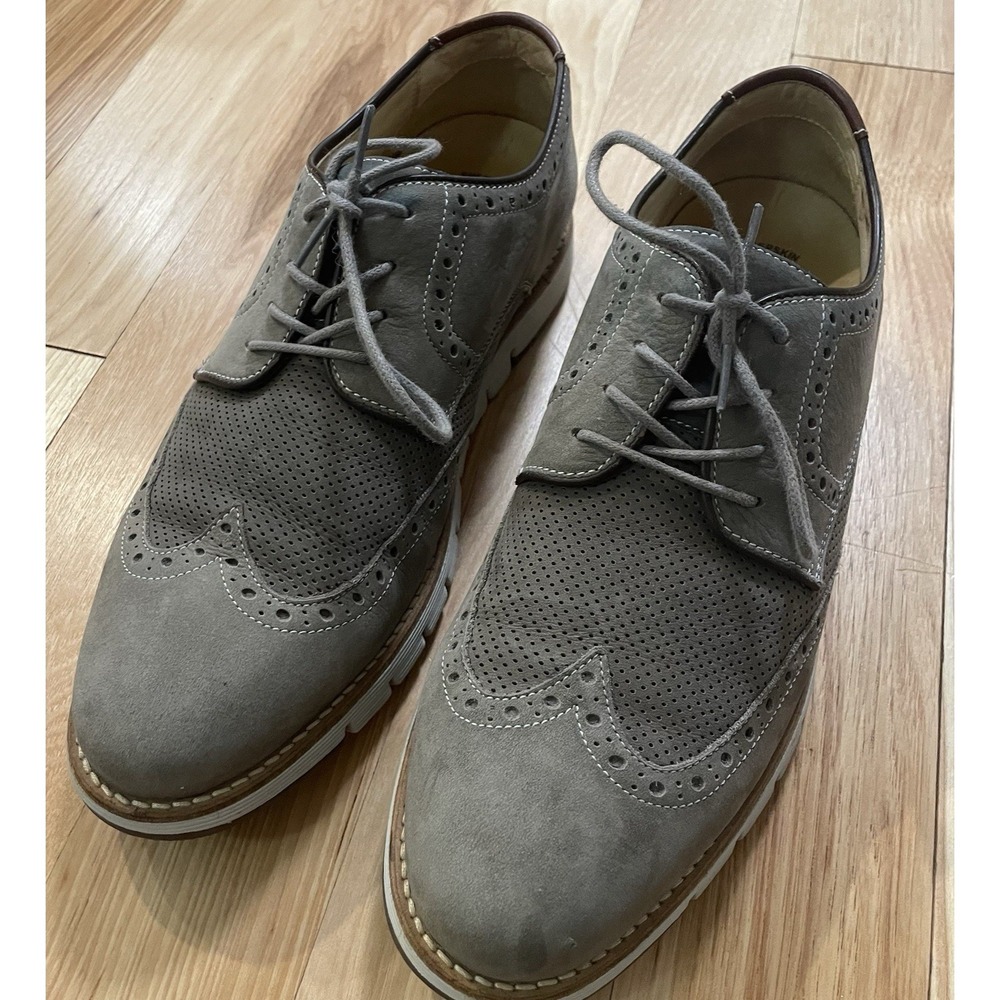 Johnston & Murphy Sheepskin Size 9 Oxford Wingtip Taupe Lace Up Leather Shoes